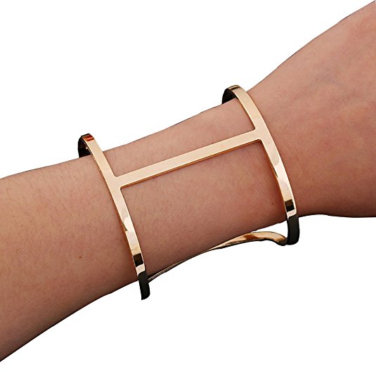 Celestte Women Fashion Unique Simple Design Alloy Metal Gold Tone Wide Arm Cuff Bracelet
