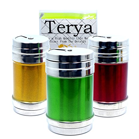 Terya Set of 3 Stainless Steel Salt Pepper Shaker Seasoning Cans with Rotating Cover (Multicolor)