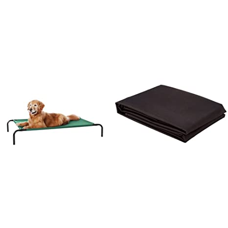 AmazonBasics Elevated Cooling Pet Bed (Large) (38x26 inches) and AmazonBasics Waterproof Car Back Bench Seat Cover Protector for Pets - 56 x 47, Black