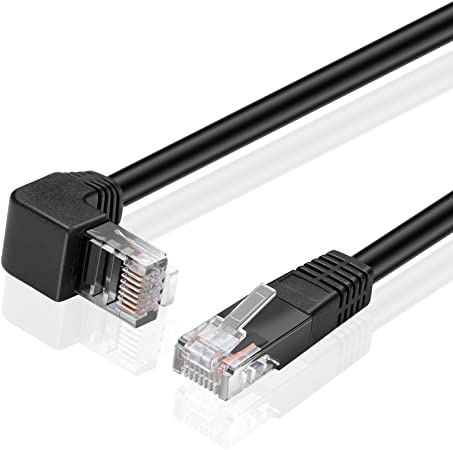 TNP Cat6 Ethernet Cable (Right Angle Down, 10 FT) - RJ45 90 Degree Network Connector 500 MHz 10 Gigabit Gold Plated Patch Plug Wire LAN Cord for PS4 Fire-Stick Xbox One Smart TV Gaming & Computer