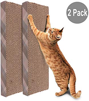 PrimePets Cat Scratcher Pad, Wide Corrugated Replacement Cat Scratching Cardboard, Cat Scratch Sofa Bed Lounge, Catnip Included,  2 Pack
