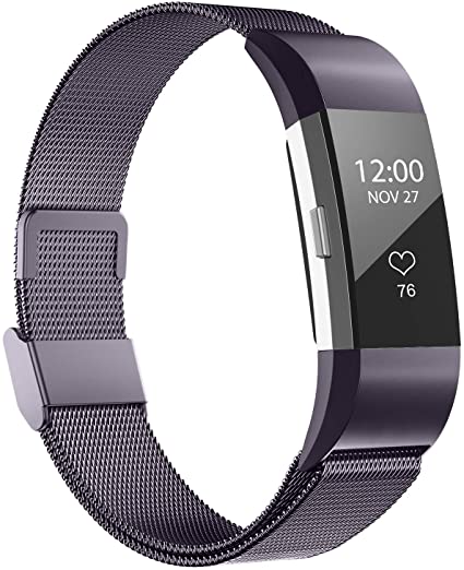 iGK Replacement Bands Compatible for Fitbit Charge 2, Stainless Steel Metal Bracelet with Unique Magnet Clasp