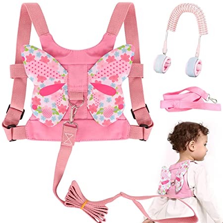 3 in 1 Toddler Harness Leashes   Anti Lost Wrist Link, Walking Wristband Safety Backpack for Toddlers, Child Anti Lost Leash Baby Cute Assistant Strap Belt for Kids Girls Outdoor Activity (Butterfly)