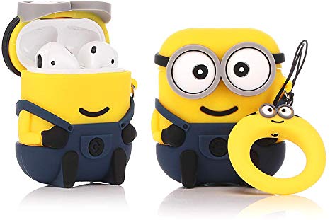ZAHIUS Silicone Case Compatible for Apple Airpods 1&2 Funny Cover[3D Cartoon Pattern][Designed for Kids Girl and Boys](Minions Two Eyes)