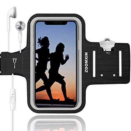 ZOOMXIN Running Exercise Armband Compatible iPhone XS Max XR X 8 7 6 6s Plus with Adjustable Sport Band, Reflective Border and Key Holder [Black]