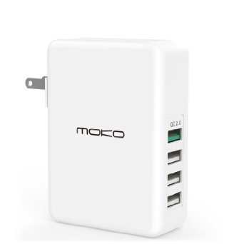 MoKo Qualcomm Certified 4-Port USB Charger for all Android Devices, White