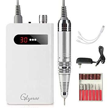 Glynee Portable Rechargeable 30000RPM Electric Nail Drill Machine, Professional E File Nail Drill Kit, Manicure Pedicure Polishing Grinding Set For Acrylic Gel Nails Or Salon Home DIY Use (White)