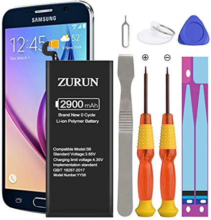 Galaxy S6 Battery ZURUN 2900mAh Li-Polymer Battery EB-BG920ABE Replacement for Samsung Galaxy S6 G920V G920A G920T G920P with Screwdriver Tool Kit | S6 Battery Replacement Kit [2 Year Warranty]