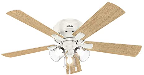 Hunter Fan Company 54207 Crestfield Indoor Low Profile Ceiling Fan with LED Light and Pull Chain Control, 52", Fresh White