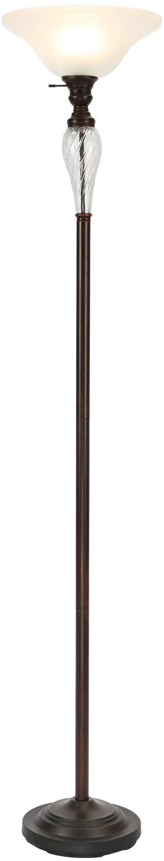 CO-Z Antique Bronze Torchiere Floor Lamp with Glass Shade, Tall Torch Lamp for Living Room Corner Bedroom Office, 71" Uplight Task Standing Lamp with LED Bulb, 3 Way Pole Floor Light