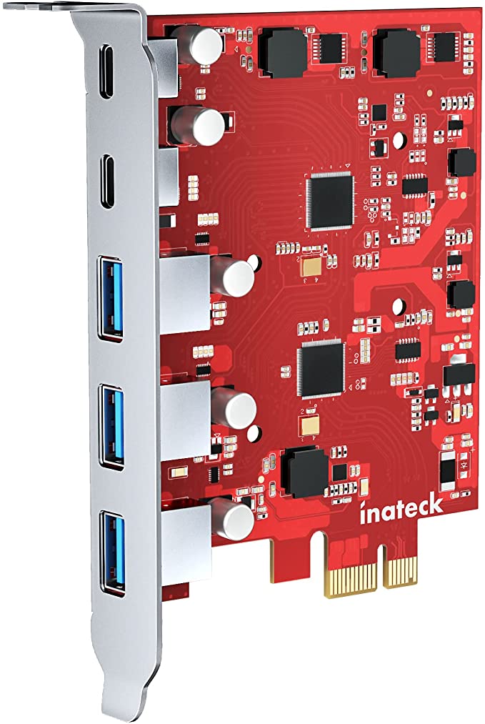 Inateck PCIe to USB Extension Card with 3 USB A Ports and 2 USB C Ports 8 Gbps PCIe 5-Port Card No External Power Source Required, RedComets U25