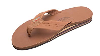 Rainbow Sandals Men's Premier Leather Double Layer with Arch Wide Strap, Classic Tan/Brown, Men's Small / 7.5-8.5 D(M) US