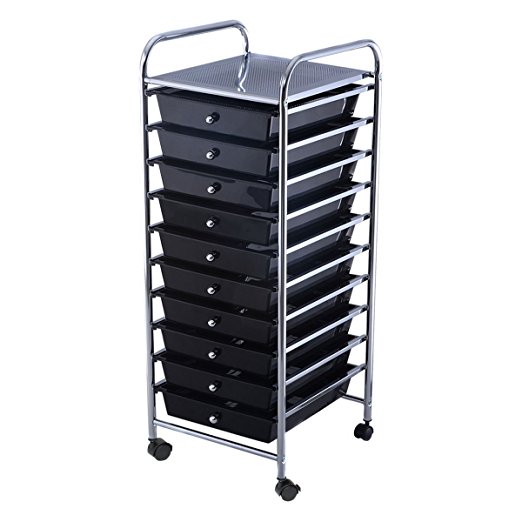 Giantex 10 Drawer Rolling Storage Cart Scrapbook Paper Office School Organizer Clear (Black)