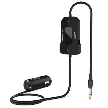 AUKEY FM Transmitter, Radio Transmitter Car Kit with 1 USB Charging Port, Auto-scan function, Compatible with all Mobile Audio Devices