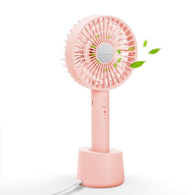 Handheld Mini Fan Yoobao 3300mAh Huge Capacity Rechargeable Personal Small Fan Portable Cooling Desktop Fan Support Wireless & Micro USB Charging for Home Office Household Outdoor Traveling Pink