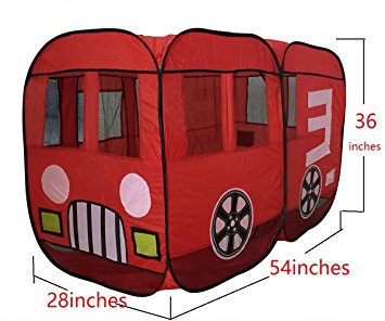 Utex Large Red Fire Truck Pop-Up Play Tent - Fire Engine with Side Door Entrance for Boys or Girls for Indoor or Outdoor Use