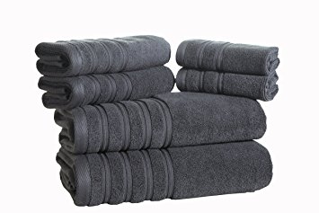 Fade-Resistant 100% Cotton 6-Piece Towel Set, Hotel Quality, Super Soft and Highly Absorbent, Graphite