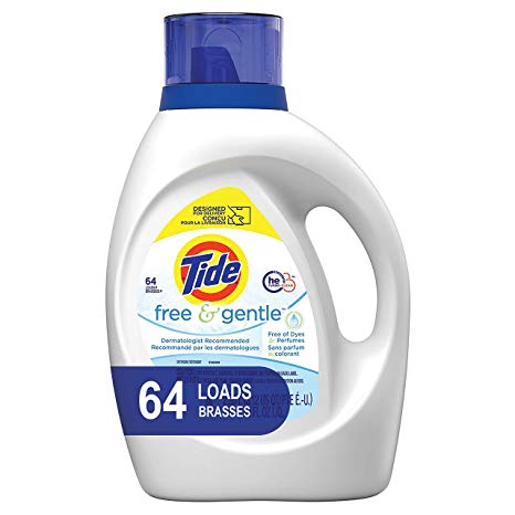 Tide Free and Gentle Liquid Laundry Detergent, 100 oz., Unscented and Hypoallergenic for Sensitive Skin, 64 Loads