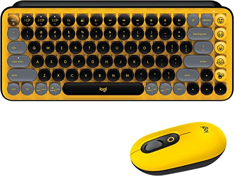 Logitech POP Wireless Mouse and POP Keys Mechanical Keyboard Combo - Customisable Emojis, SilentTouch, Precision/Speed Scroll, Design, Bluetooth, Multi-Device, OS Compatible – Blast Yellow