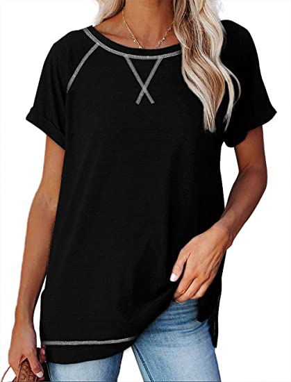 Aokosor Women's Short Sleeve Casual Crewneck Side Split Fashion T Shirts