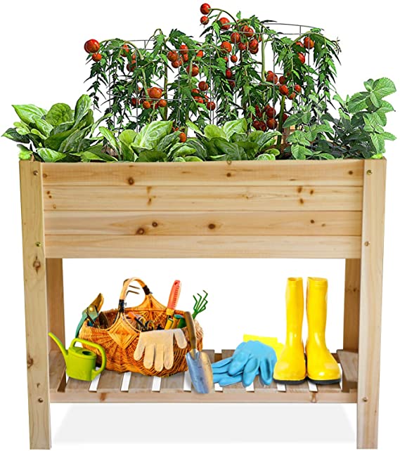 Raised Garden Bed Elevated Wood Planter Box Outdoor Wooden Planters Raised Beds with Legs for Vegetable Flower Herb, Above Ground Gardening Box with Protective Liner for Backyard Patio, Deck, Balcony