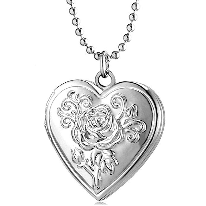YOUFENG Love Heart Locket Necklace Pendant Locket Necklace That Holds Pictures Gifts for Women Girls Kids Jewelry