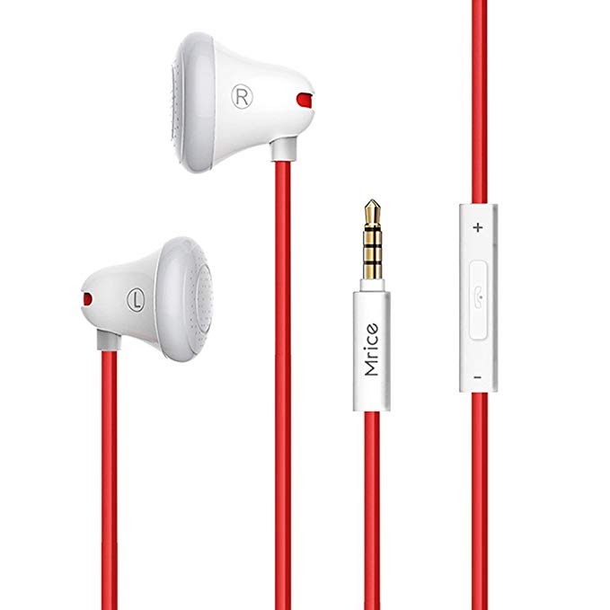 GranVela Mrice E100A Classic Style Earbud Headphones High Fidelity Stereo Wired Earphones with Microphone Tangle-Free Triangle Cable for iPhone, Android, Samsung, HTC, LG Smartphones - White