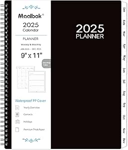 2025 Planner - 2025 Weekly and Monthly Planner, 8.9" x 11.2", Jan 2025 - Dec 2025, Calendar Planner 2025 with Tabs, Twin-wire Binding, Pocket