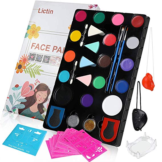 Lictin Face Paint Kit for Kids - 16 Colors Washable Face Painting Palette Cosmetic Sets Face and Body Paint, for Fancy Dress and Party Makeup