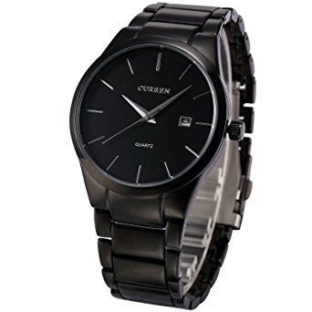 AMPM24 Casual Mens Black Stainless Steel Band Date Analog Quartz Wrist Watch CUR048