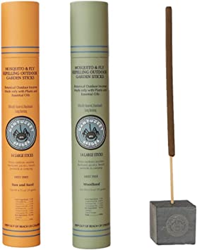 Nantucket Spider Mosquito & Fly Repelling Outdoor Garden Incense Sticks Bundle | 2 Pack (28 Sticks) & Artisanal Stone Block Incense Holder (1ct) | Woodland (14 Sticks) & Sun and Sand (14 Sticks)