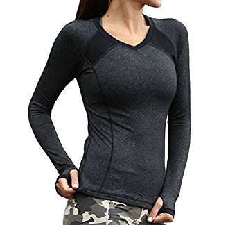 Azornic Womens/Ladies Sports Gym Yoga Tops Quick-Dry Long Sleeve Slim Performance T-Shirt Sweatshirt