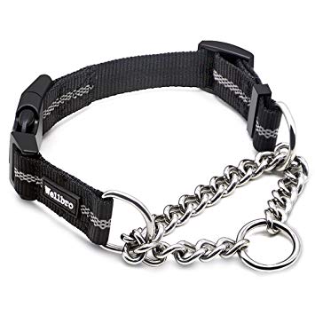 Wellbro Martingale Collars for Dogs, Dog Training Collar, Reflective Pet Limited-Cinch Collar, with Quick-Release Buckle(11.5"-14" X 0.8", Black)