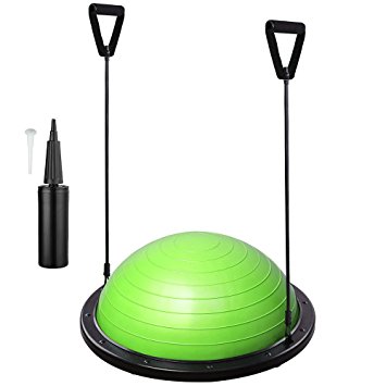 AW 22.8"/58cm Yoga Balance Ball w/ 2 Elastic Strings Fitness Strength Exercise Ball Balance Trainer