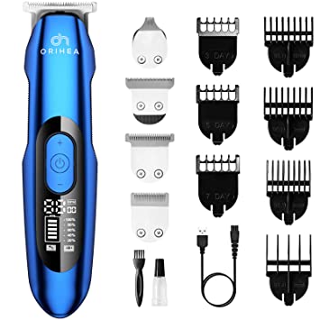 Beard Trimmer for Men, OriHea All-In-One Professional Hair Clippers Electric Pro Li Outliner, Body Mustache Hair Groomer Cordless Precision Trimmer Grooming Kit Waterproof USB Rechargeable-Blue