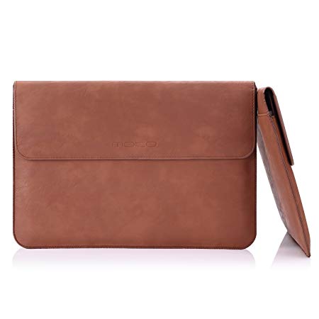 MoKo 13.5 Inch Laptop Sleeve Case Bag, PU Leather Protective PC Notebook Case Cover Fit Surface Laptop 2 / Surface Book 2 13.5", with Built-in Card Slot, Document Pocket, Surface Pen Holder - Brown