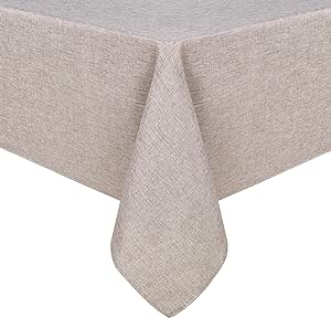 Hiasan Faux Linen Rectangle Tablecloth - Wrinkle and Stain Resistant Washable Table Cloth for Kitchen Dining Room Holiday Table Cover for Party Dinner, Stone, 70 x 108 Inch