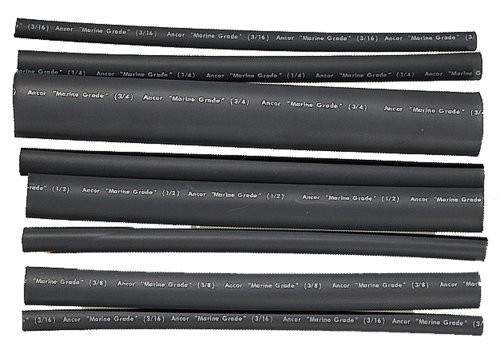 Ancor 301506 Marine Grade Electrical Adhesive Lined Heat Shrink Tubing Kit (3/16 to 3/4-Inch Diameter, 6-Inches Long, Black, 8-Pack)