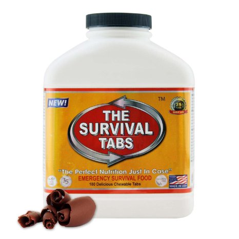 Survival Tabs - 15 Day Survival Food Supply - Gluten Free and Non-GMO 25 Years Shelf Life (180 Tabs - Chocolate)