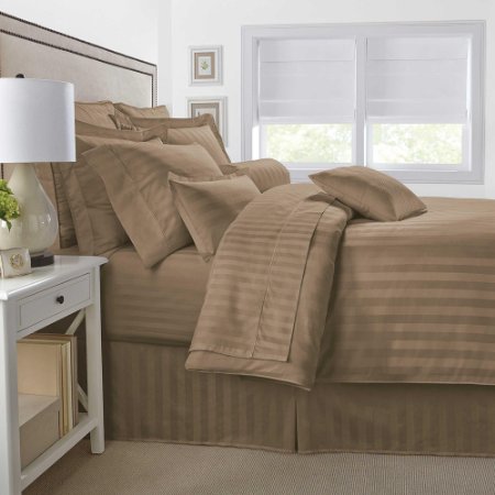 Bamboo Comforter Striped - Double Filled Super Plush Goose Down Alternative Comforter HypoAllergenic Eco-Friendly Queen Taupe
