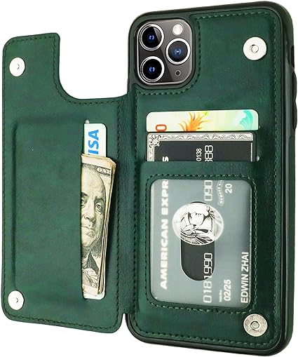 OT ONETOP iPhone 11 Pro Max Wallet Case with Card Holder, PU Leather Kickstand Card Slots Case,Double Magnetic Clasp and Durable Shockproof Cover for iPhone 11 Pro Max 6.5 Inch (Green)