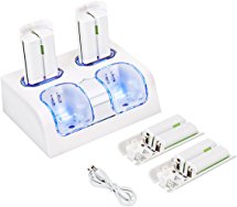 Ceenwes Wii Remote Charger Upgrade Version Wii Charging Station 4 in 1 Wii Controller Charger With 4pcs 2800mAh Wii Rechargeable Batteries Docking Station with LED Lights For Wii Remote Controller