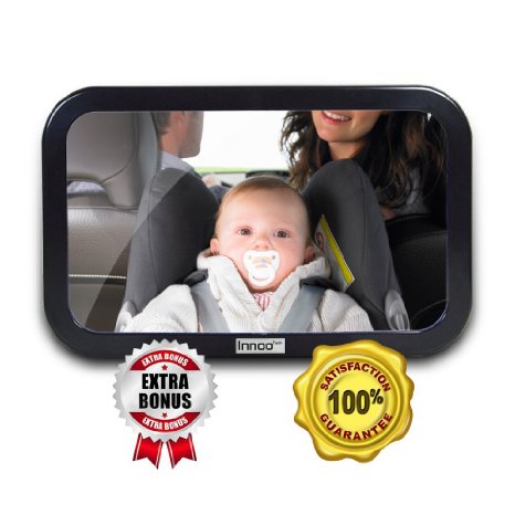 Innoo Tech Baby Car Mirror - Baby Back Seat Mirror - Wide Clear View Angle - Easily See Your Kid in Rear Facing - Shatterproof Tested - Baby In Car Sign and Cleaning Cloth Included - Lifetime Warranty