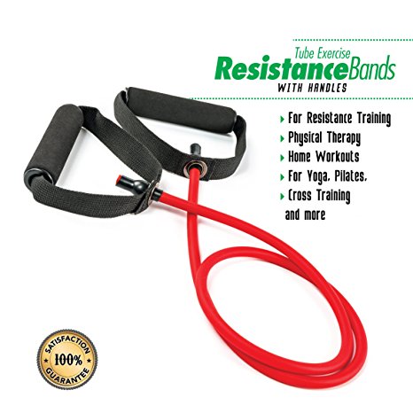 Weights Resistance Band Tube Exercise with Handles By PXT360: Soft Foam Handles For Comfortable Grip, Fitness Strap With Door Anchor, Yellow, For Weight Loss, Strength And Flexibility