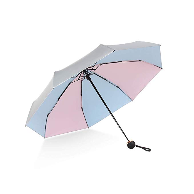 ATOFUL 8Ribs UPF50  UV Blocker Parasol Mini Umbrella Windproof UV Protection Wind Resistant Lightweight Folding Sun-Rain Anti UV Umbrella 7.8” Titanium Compact Vent Sun Umbrella