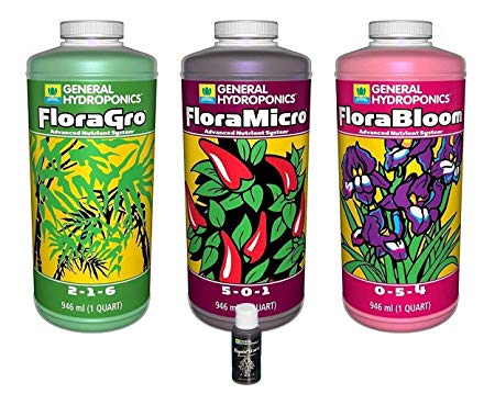 General Hydroponics GLCMBX0003 FloraGro, FloraBloom, FloraMicro Set   1oz Rapidstart, 1 Quart Combo Pack Fertilizer