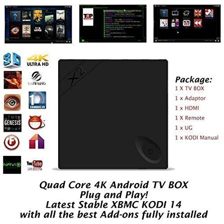 Kukele@ Unlocked XBMC KODI 16 Add-ons Fully Loaded - BEELINK X2 Quad Core 4K - Android Kitkat Smart IPTV Streamer - Apps Pre-installed Internet Streaming Media Pre-loaded Player & KODI Manual