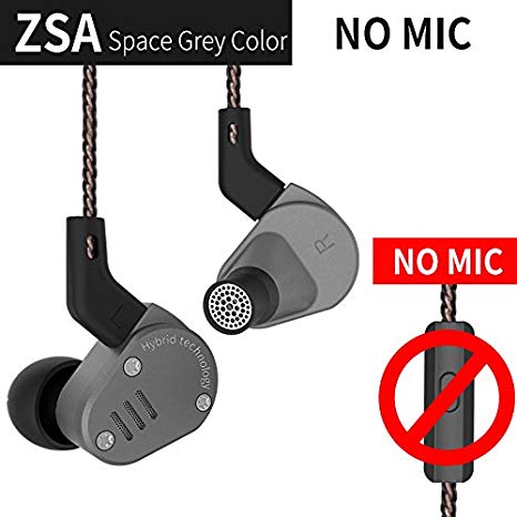 KZ ZSA Dynamic & Balanced Armature Hybrid Technology Mix Driver In-Ear Earphone (Non Mic, Grey)