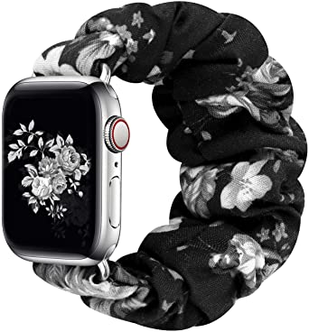 Greatfine Compatible for Apple Watch Band Scrunchie 38mm 40mm 42mm 44mm,Soft Elastic Strap Watch Bands,With iWatch Series 5 4 3 2 1,S M L Printing Replacement Wristband for Women Men