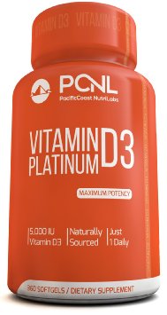 PacificCoast NutriLabs 5000 IU Vitamin D3 Supplement Cholecalciferol Pure Free Ebook 360 Count 1-Year Supply